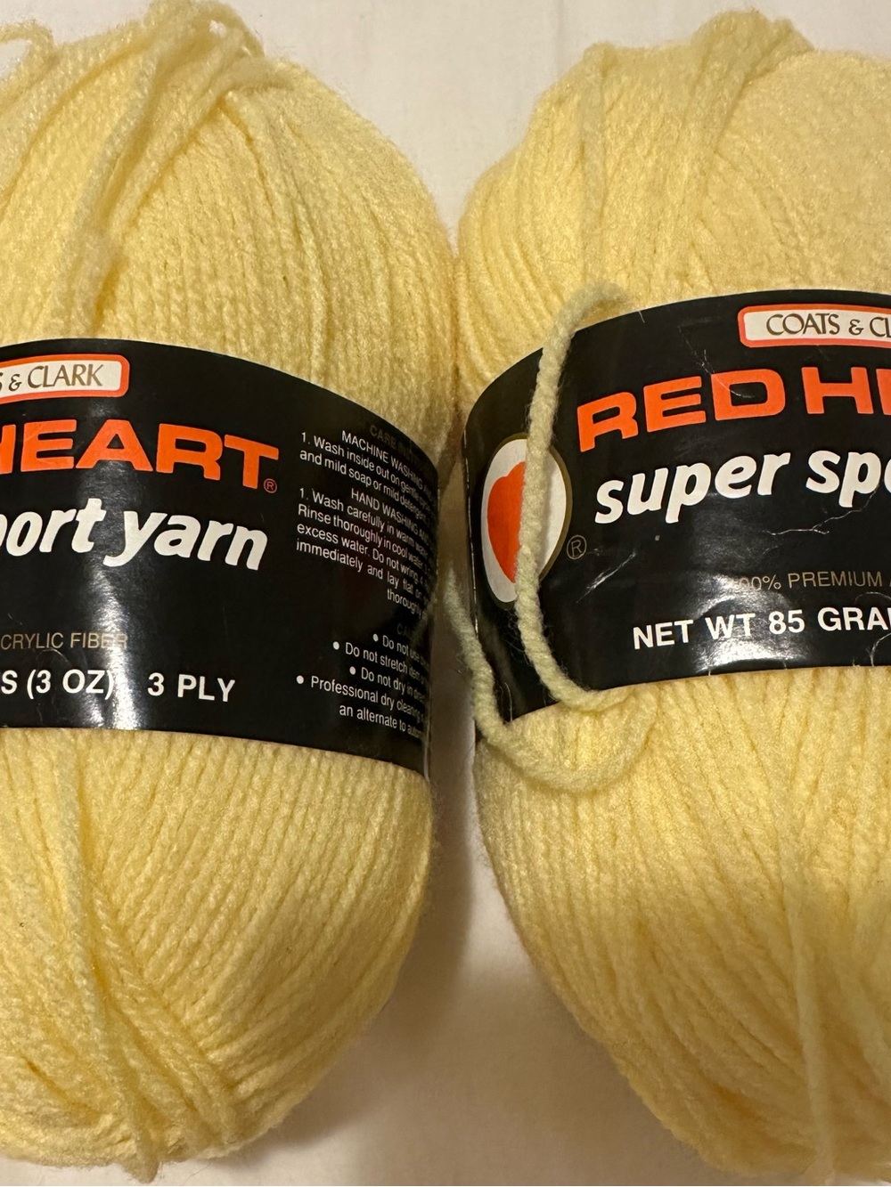 Red Heart Super Sport Yarn Coats & Clark Lot of 2 - Maize Color